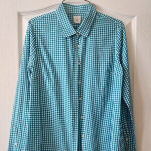 J. Crew Factory turquoise and white button down shirt